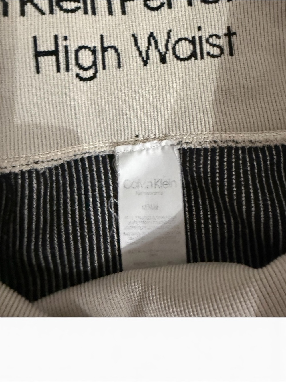 Calvin Klein Performance Ribbed High Waist Leggings Taupe Medium Activewear - Picture 3 of 4